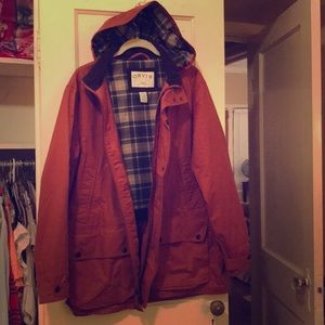 ORVIS burnt orange wax cloth jacket with hood